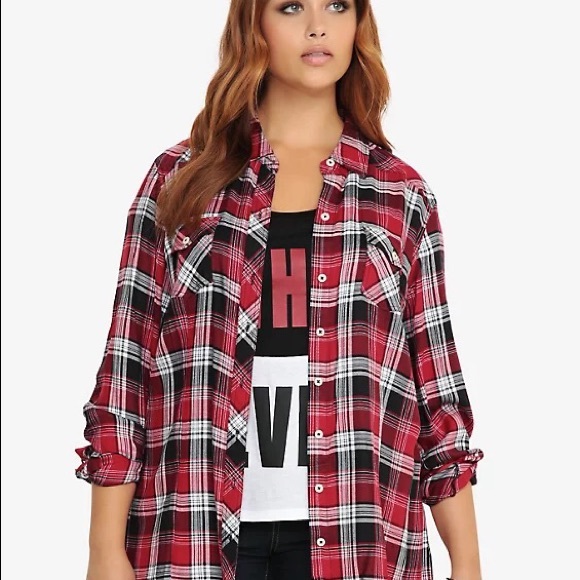 Torrid Size 3 (3X) Red Plaid Milly Button-down - Picture 3 of 3
